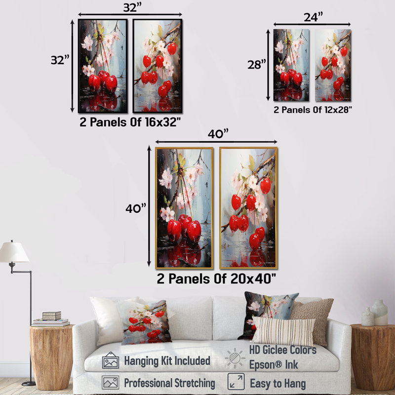 Cherry Red Ruby Rhapsody - fruits, ensemble de 2 reproductions d'art sur toile, Toile tendue, H 28 po x l 25 po