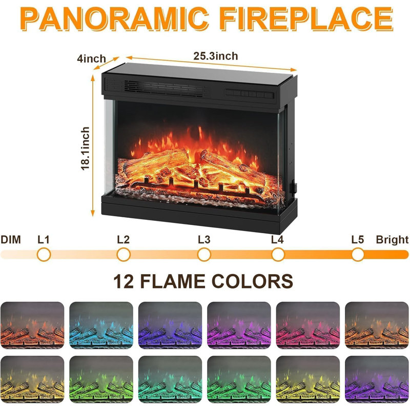 Meuble télé 70 po avec insert 36 po, chauffe-eau 1500 W, 12 flammes, console multimédia à 2 niveaux avec rangement, pour téléviseur de 80 po ou moins, blanc