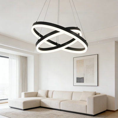 Lustre moderne à 2 anneaux DEL avec télécommande, à intensité variable et à température de couleur réglable, suspension réglable pour la salle à manger, le salon et l'îlot de cuisine