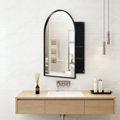 24" X 36" Arched Recessed Medicine Cabinet With Mirror, Metal Frame Bathroom Wall Cabinet With Adjustable Shelves