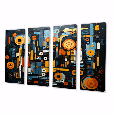 «Blue and Yellow Dynamic Abstract Shapes Fusion II», ensemble d'art mural abstrait 4 formes modernes