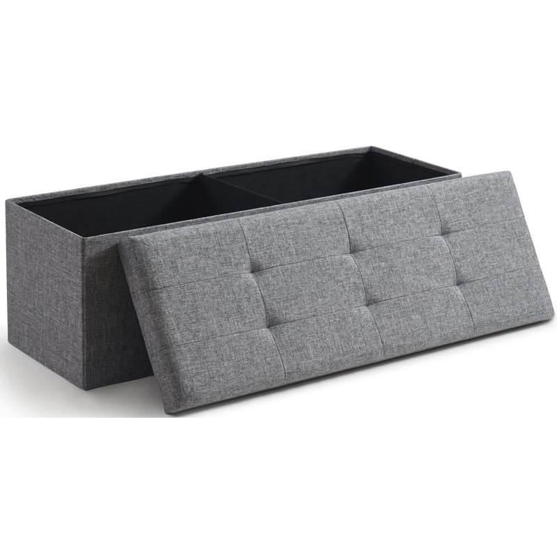 Torryn Linen Upholstered Storage Bench, Gray