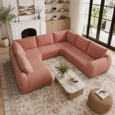 Canapé d'angle modulaire en forme de U, 6 places, 135,5 pouces, chenille rose, comprimé sous vide, pour salon