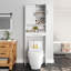 Design confortable, rangement au-dessus des toilettes avec portes et étagères ouvertes-135574064-103237402