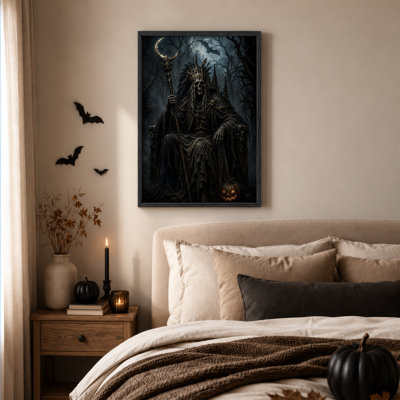 Art mural sur toile, "Squelette de roi sur trône"