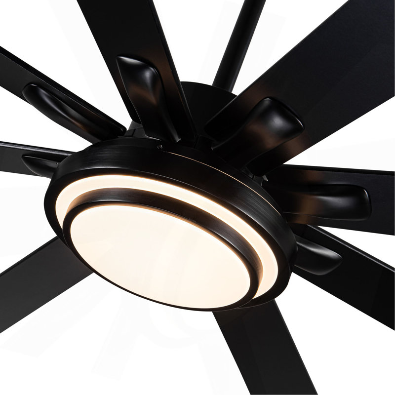 Ventilateur de plafond intelligent 72 po à DEL noir mat avec télécommande, 72" Wide, Black