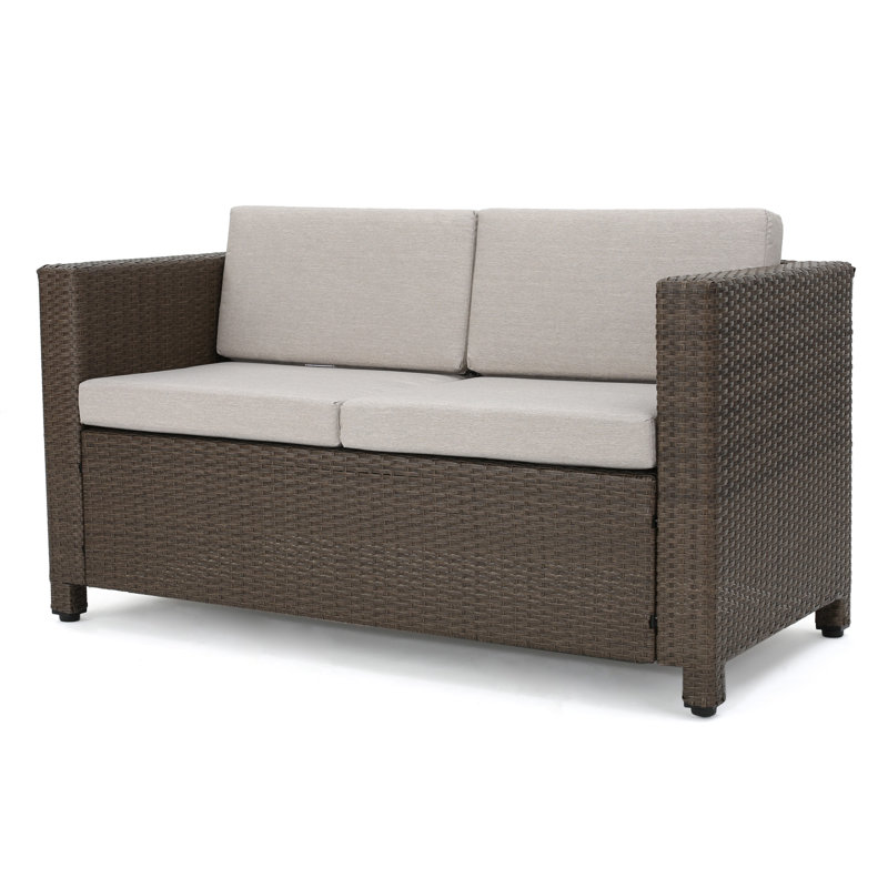 Arville Loveseat with Cushions,Patio Sofa,Love Seat,Couch, Brown Frame/Ceramic Gray Cushion