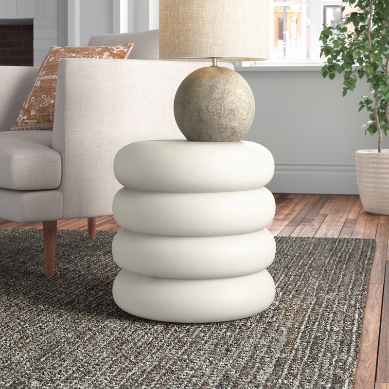 Artesia Concrete Top End Table, White