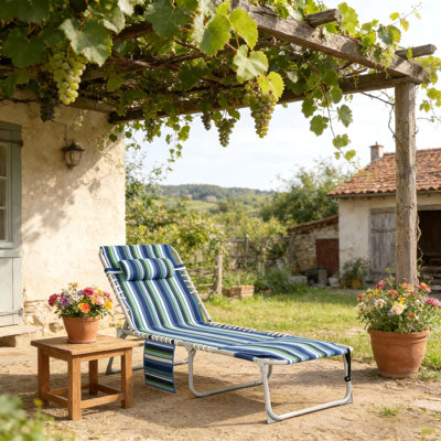 Chaise longue d'extérieur, chaise longue pliante, fauteuil de bronzage avec trou pour le visage et table d'appoint