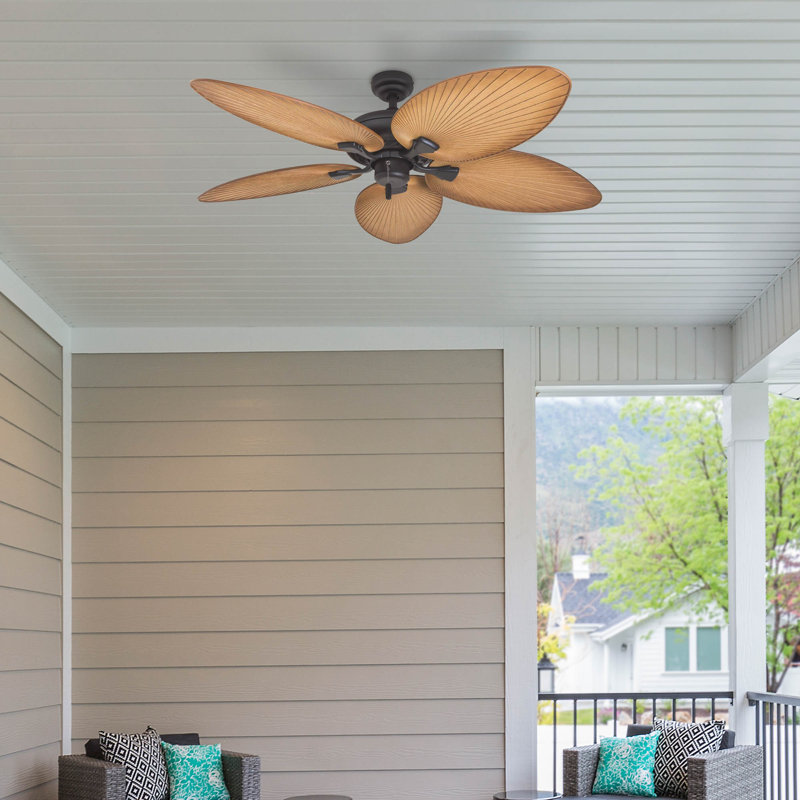 52" Bronze Tropical Ceiling Fan with Light Brown Palm Blades