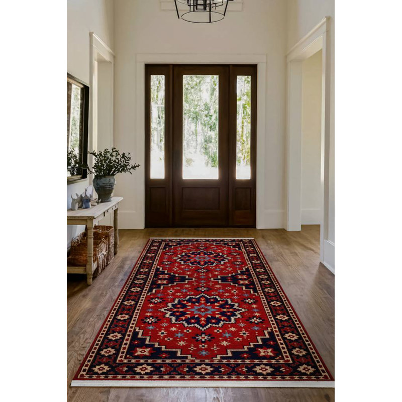 Tapis bourgogne en coton et polyester à imprimé numérique Giget Collection, Tapis de couloir 3 pi 4 po x 14 pi 10 po