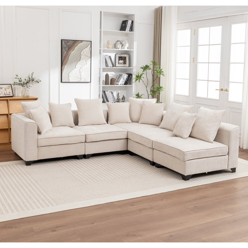 Bennett 5 - Piece Upholstered Corner Sectional, Beige Chenille