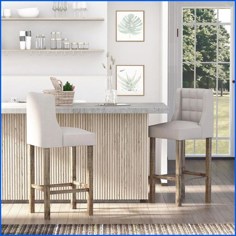 Ensemble de 2 tabourets de bar capitonnés et capitonnés, pieds en bois d'hévéa, HOMCOM | Beige | Polyester