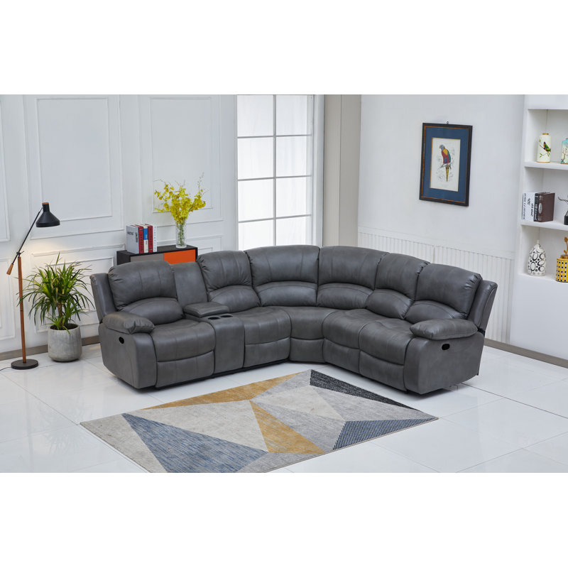Tahlik 3 - Piece Vegan Leather Sectional, Gray Faux Leather, Left Hand Facing