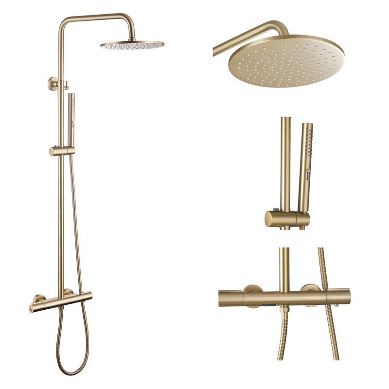 Wall Mounted Solid Brass Triple Function Thermostatic Shower System With Handheld Shower Heads With Footwash Spout