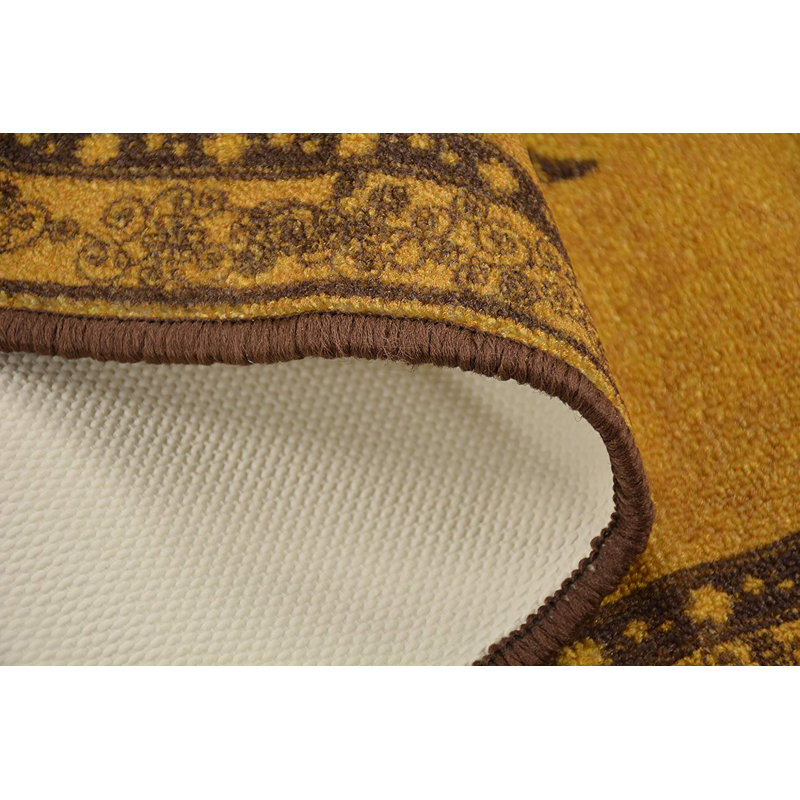 Tapis jaune et noir antidérapant lavable à la machine imprimé médaillon, Rectangle 6 pi 7 po x 9 pi 2 po