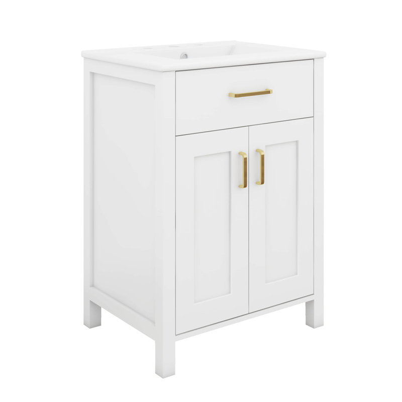 Meuble-lavabo 48 po avec lavabo en céramique, portes à fermeture en douceur, tiroir rabattable, tablettes de porte à double couche, armoire de rangement abondante