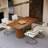 70 Inch Walnut Solid Wood Dining Table With Fluted Design And Brushed Gold Base-129584494-129584495