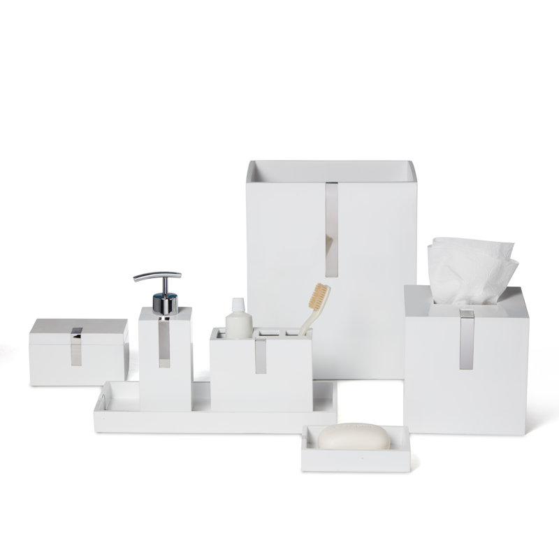 Houston Street White/ss 7 pc bathroom accessory set, White