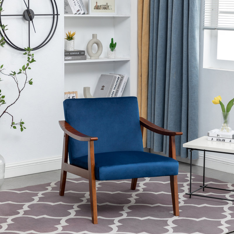 Fauteuil large de 30,3 po Ashu, Velours bleu foncé