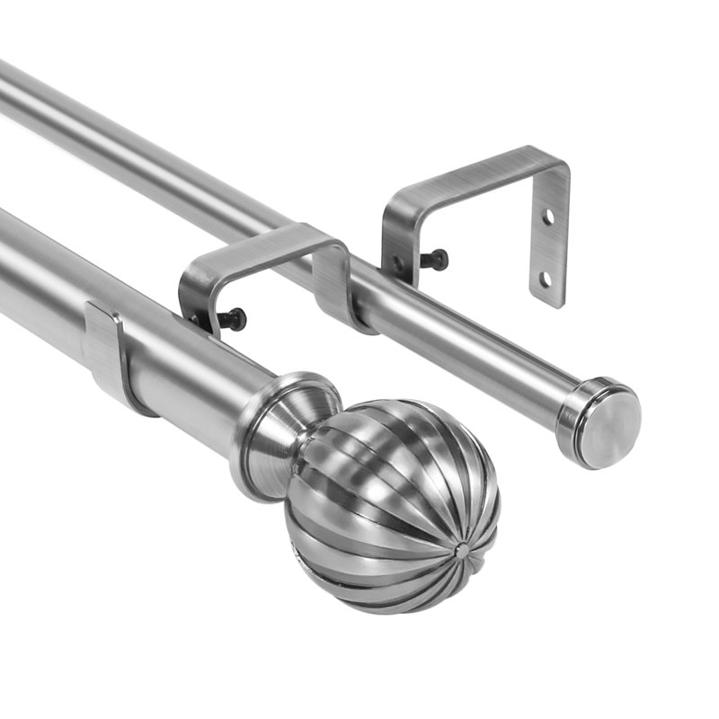 Tringle à rideaux double Bradfield, Acier brossé, H 1 po x l 120 po x P 1 po