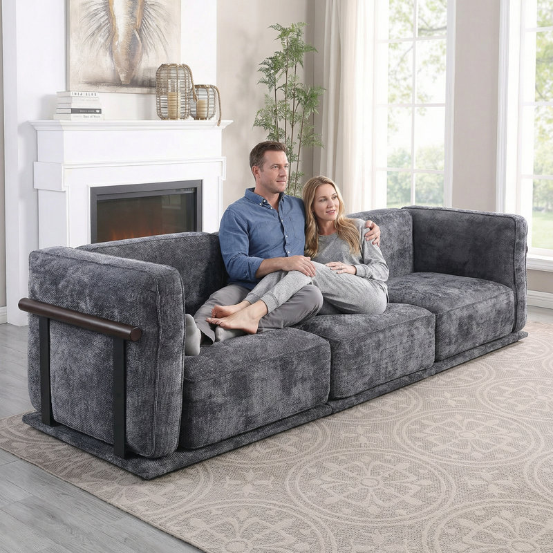 Canapé modulaire 120 po Chenille, Gris