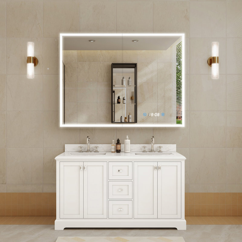 48 In. W X 36 In. H Rectangular Aluminum Dimmable Flowing Led Light Anti-fog Surface Mount Medicine Cabinet With Mirror