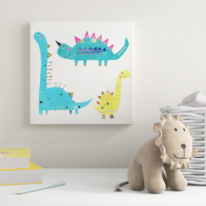 « dino trio », peinture sur toile tendue, H 10 po x l 10 po x P 1,5 po