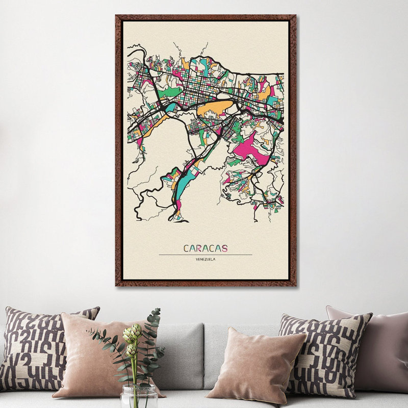 Jeddah, Saudi Arabia Map by Ayse Deniz Akerman - Floater Frame Print on Canvas