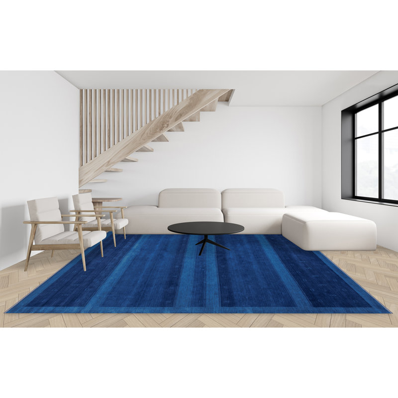 Hand Knotted Geometric Area Rug in Blue, Rectangle 10' x 14'