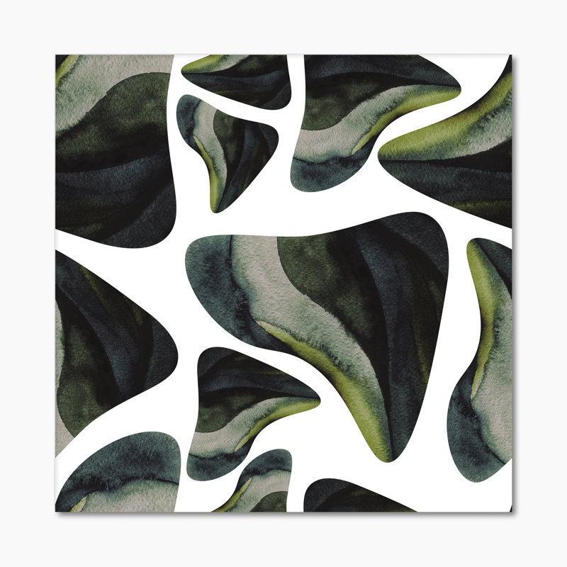 3_Abstrait vert foncé organique éléments III - impression d'art moderne sur toile, Toile tendue, H 36 po x l 36 po x P 1 po