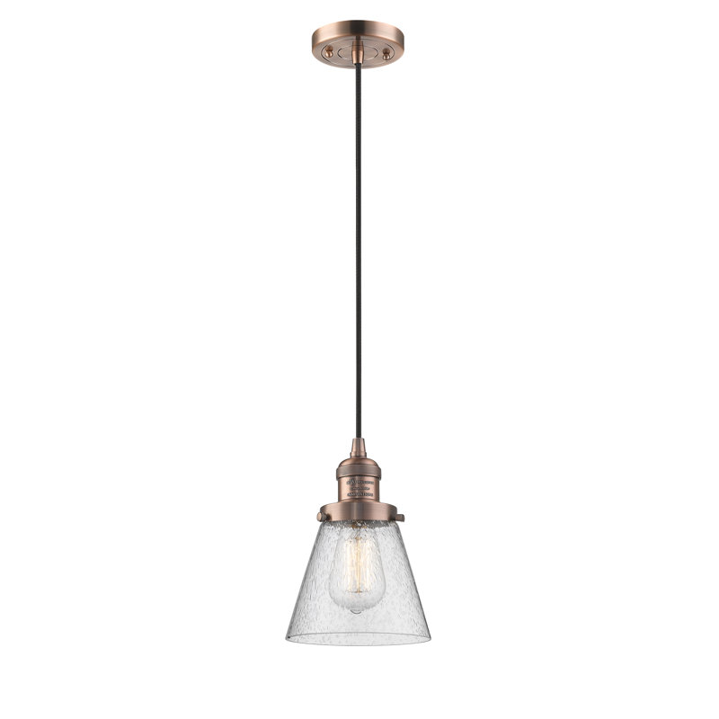 Luminaire suspendu 1 lumière Hanlon, Ampoule DEL rétro de 3,5 watts, Transparent, Cuivre antique