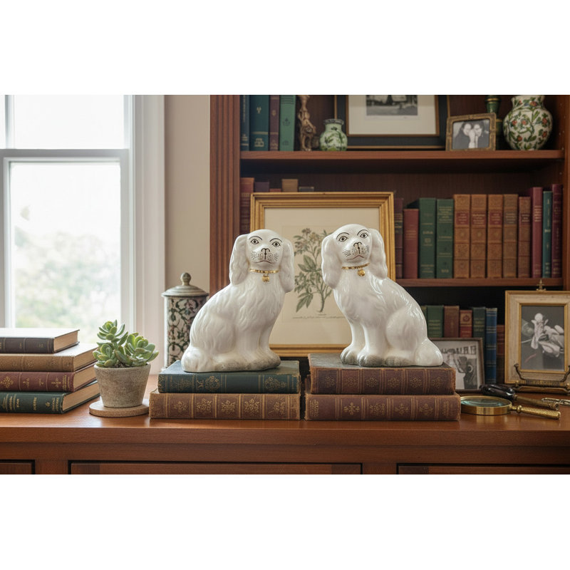 Staffordshire Style Dog Figurines – Antique Gold Chain Cream (Set of 2)