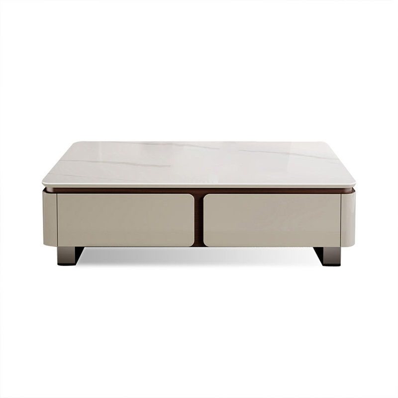 Table basse White Stone + Bois manufacturé, H 16,14 po x L 47,24 po x l 23,62 po, Blanc