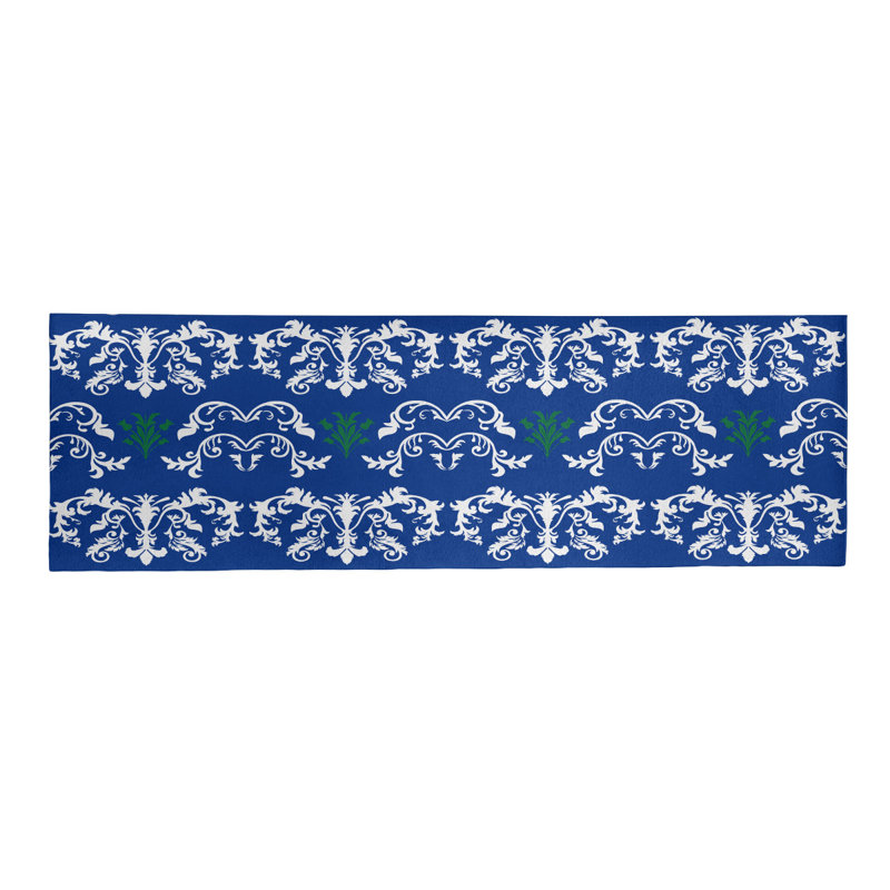 Tapis de couloir damassé bleu