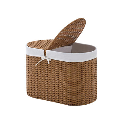 Oval Laundry Hamper With Lid, Woven Natural Water Hyacinth Laundry Hamper