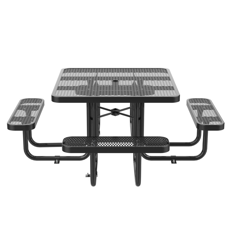 Table de pique-nique d'extérieur carrée en métal pour 8 personnes 46 po, Noir