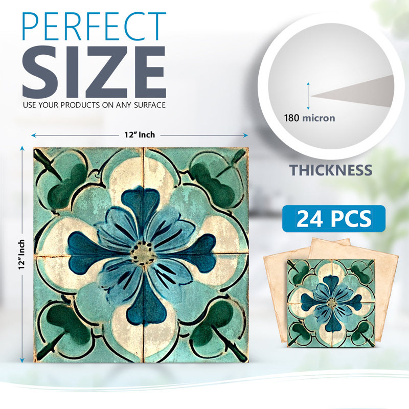 12" x 12" Mediterranean Spanish-Inspired Decorative Ceramic Pattern Vinyl Peel and Stick Mosaic Tile