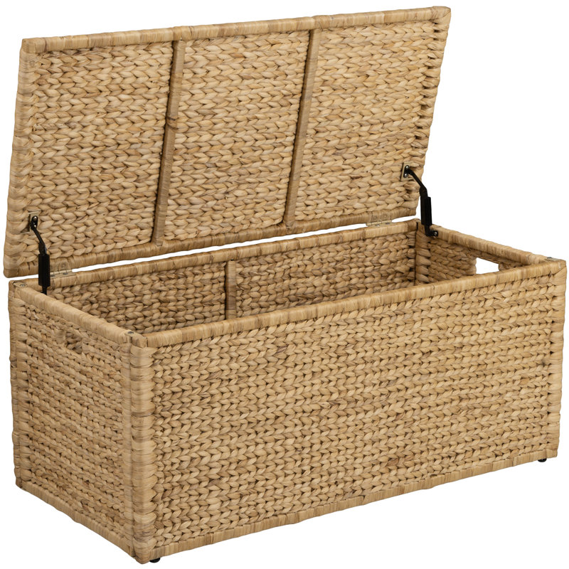 Heavy-duty Water Hyacinth Wicker Storage Trunk with Metal Frame, Natural