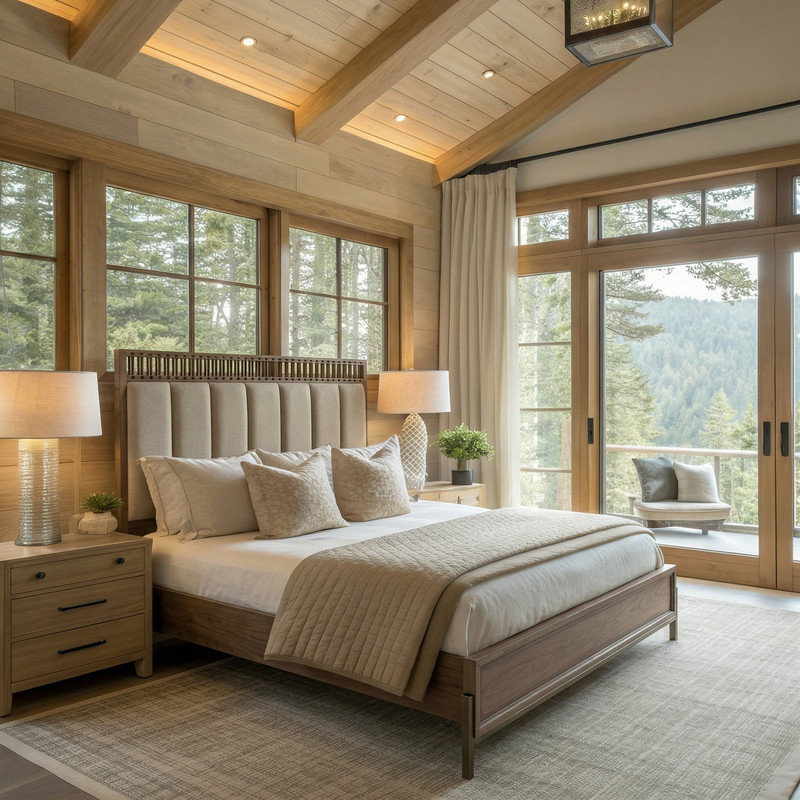Upholstered Panel Bed with Strap Headboard and Solid Wood Frame, King
