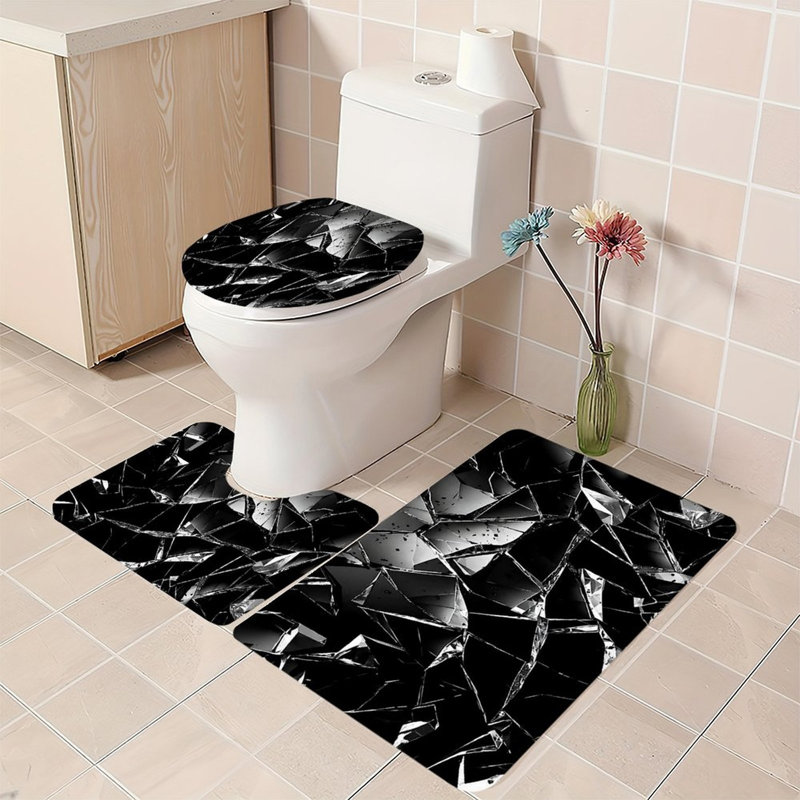 Tapis pour salle de bain 3 pièces Abstract Line Landscape, Black Abstract Line Landscape