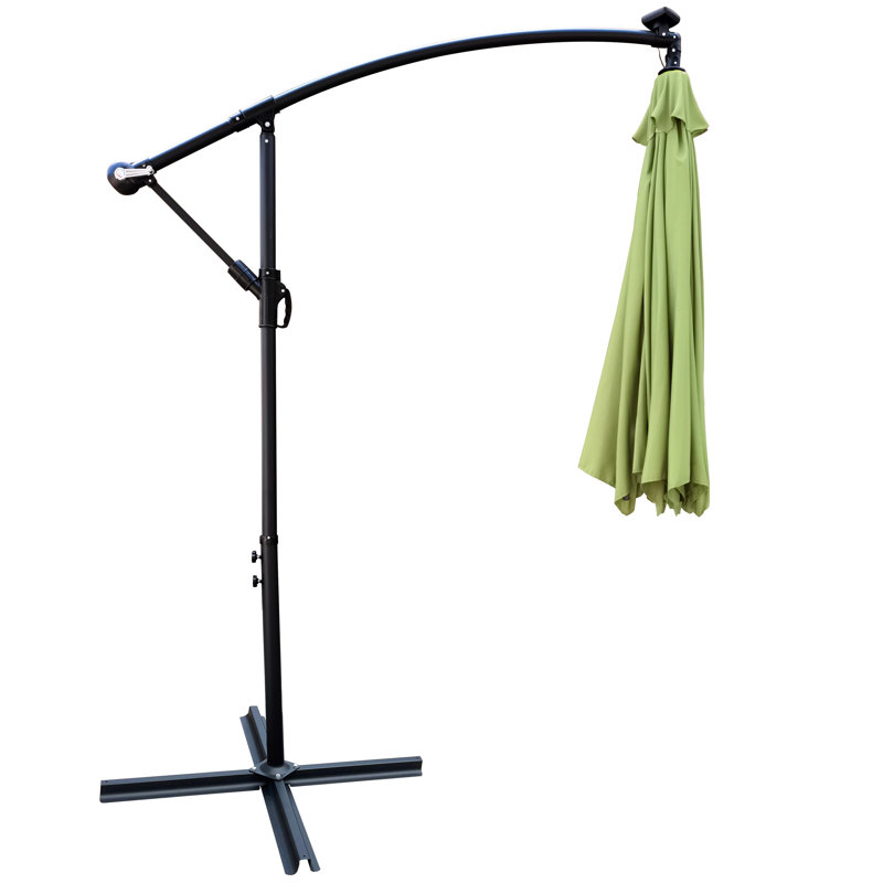 Parasol lumineux à énergie solaire 10 pi avec manivelle et traverse pour éclairage de nuit et de plein air, Vert lime