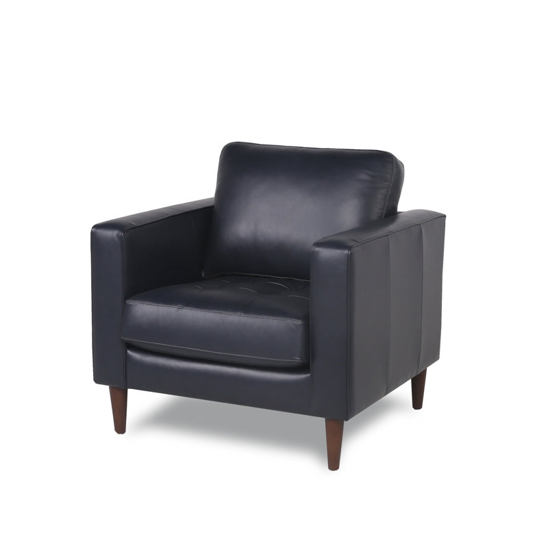 Chaise en cuir capitonnée Mid-Century, Marine