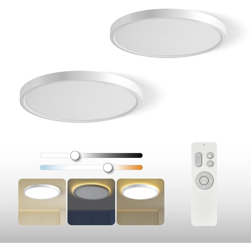 Flush Mount Ceiling Light Fixture 2 Pack With Remote Control, Nightlight Warm 3000K, 12Inch 28W Round Modern Ceiling Light, 3 Light Color Changeables, Brightness(10% To 100%) Adjustable