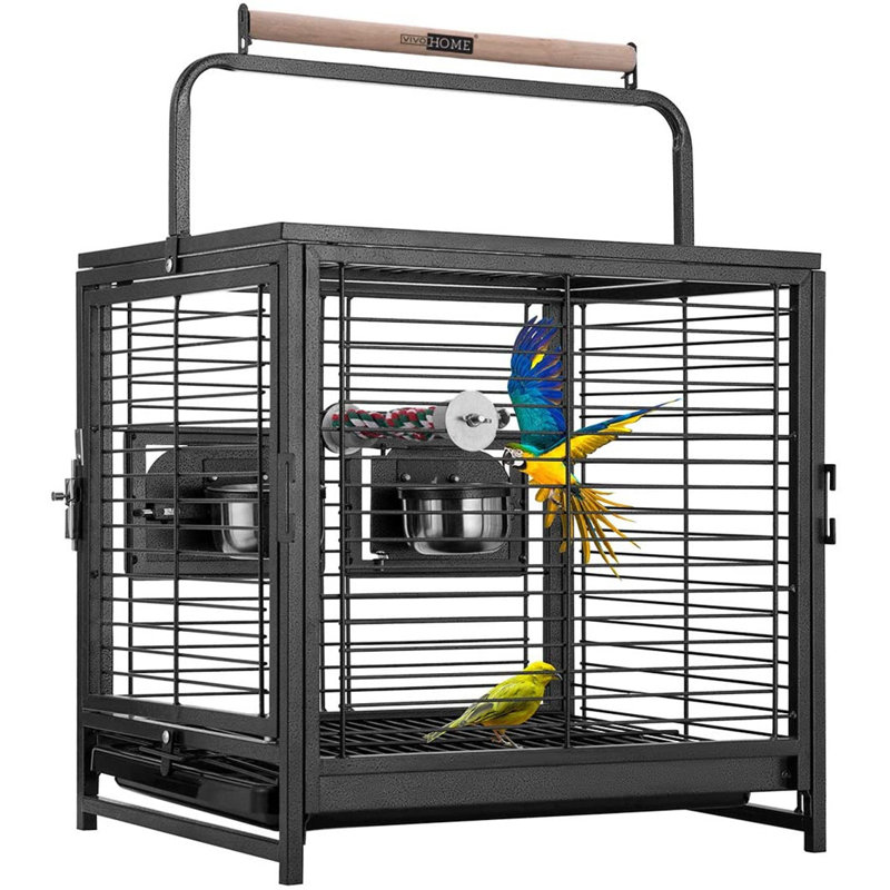Cage à oiseaux avec perchoir à plateau plat en acier 25,6 po Zora, Gris