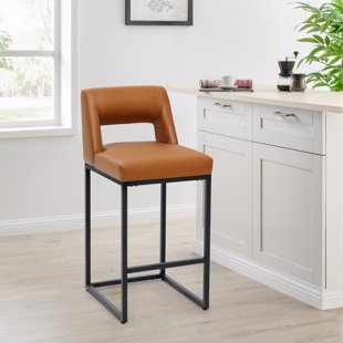 26 Inch Fresh Look Upholstered Faux Leather Counter Height Bar Stools With Metal Frame