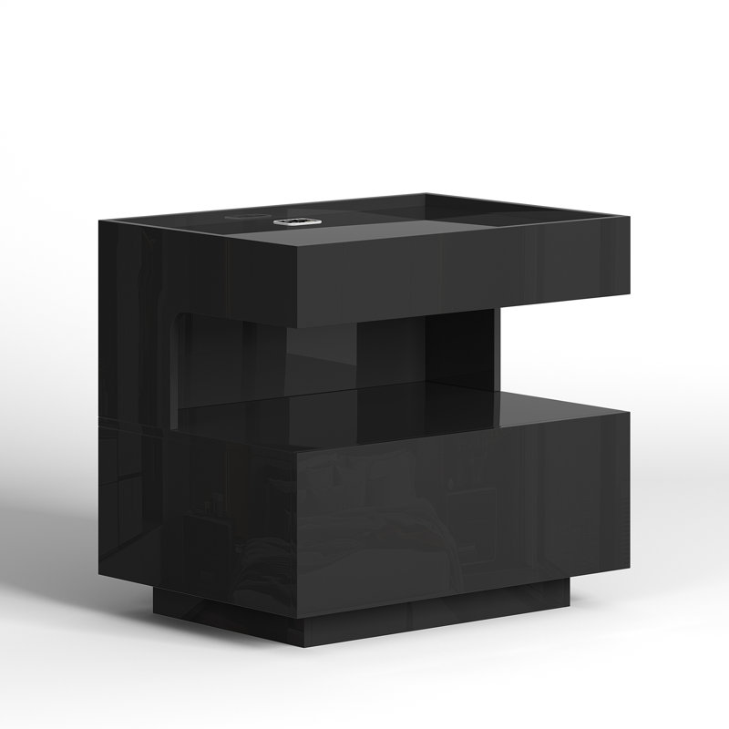 55cm W Manufactured Wood Bedside Table, Black
