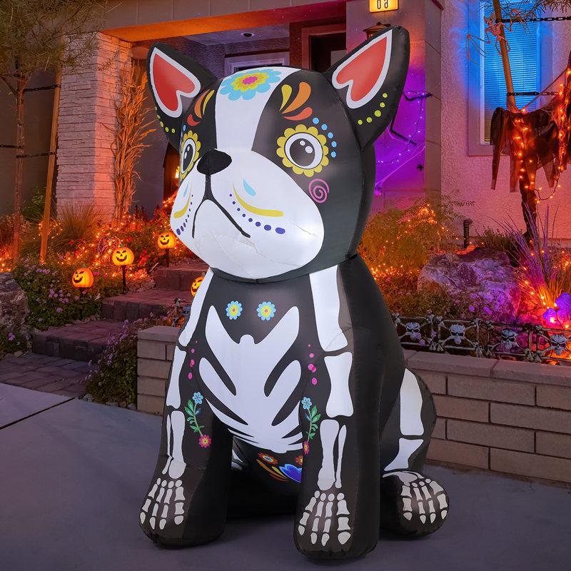 Halloween Inflatables 5 Ft Halloween Inflatable Skeleton Dog With Led Lights