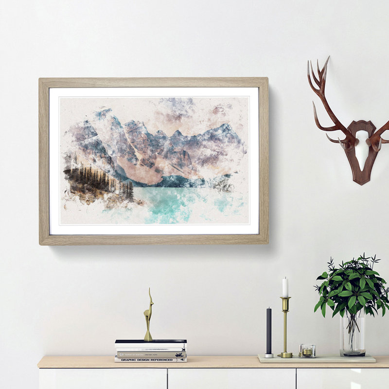 Mountains by Lake Moraine Canada - Framed Print, Oak Framed, 45cm H x 63cm W x 2cm D
