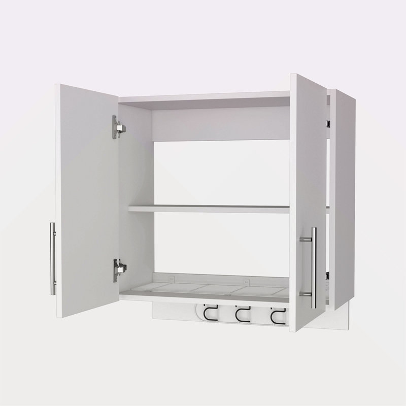 Armoire de rangement murale à 2 portes et 2 tablettes avec crochets